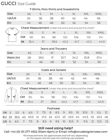 gucci t shirt size chart